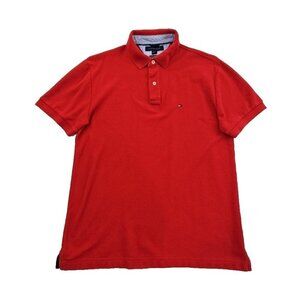 Tommy Hilfiger Men's Polo Golf Tennis Shirt Size L Brick Red Custom Fit EUC LN